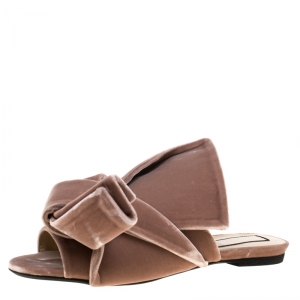 N21 Pale Pink Velvet Raso Knot Flat Slides Size 38.5