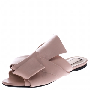 N21 Beige Leather Knot Flat Mules Size 39