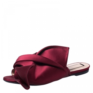 N21 Burgundy Satin Knot Mules Slide Size 39