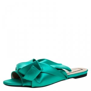 N21 Green Satin Knot Flat Mules Size 42