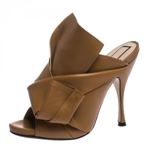 N21 Brown Leather Ronny Pleated Mules Size 38