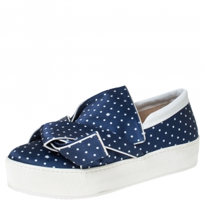 N21 Blue/White Polka Dot Satin Knot Slip On Sneakers Size 41