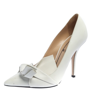 Pre Owned N21 White Leather Knot Pointed Toe Pumps Size 38.5
