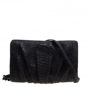 Nancy Gonzalez Black Glitter Python Crossbody Bag