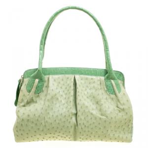 Nancy Gonzalez Green Ostrich Leather Satchel