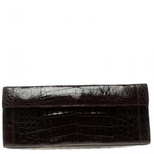 Nancy Gonzalez Dark Brown Crocodile Flap Clutch