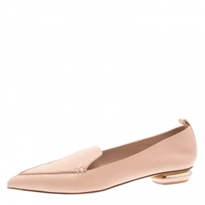 Nicholas Kirkwood Light Peach Textured Leather Beya Pointed Toe Loafers Size 39