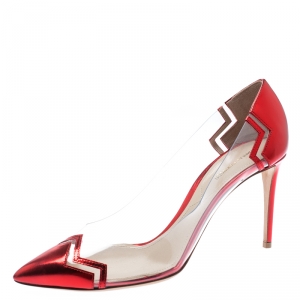 Nicholas Kirkwood Red Metallic Leather And PVC Pointed Toe Pumps Size 40