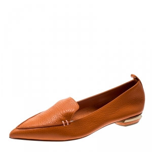 Nicholas Kirkwood Orange Leather Beya Pointed Toe Flats Size 36.5