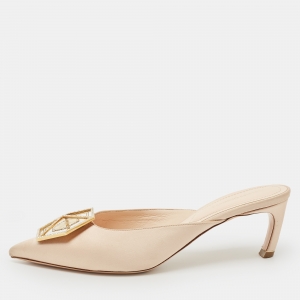 Pre Owned Nicholas Kirkwood Beige Satin Eden Crystals Embellished Mule Sandals Size 39