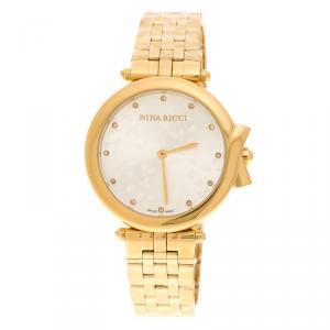 Nina Ricci Silver Gold-Plated Stainless Steel Classic Women's Wristwatch 37MM