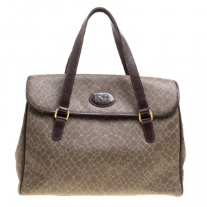 Nina Ricci Brown Coated Canvas and Leather Satchel