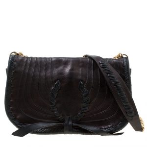 Nina Ricci Metallic Black Leather Flap Shoulder Bag