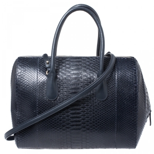 Nina Ricci Navy Blue Python Boston Bag
