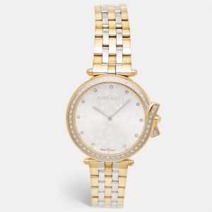 Nina Ricci Silver Two-Tone Stainless Steel Diamond Classic N081024SM Women's Wristwatch 36 mm