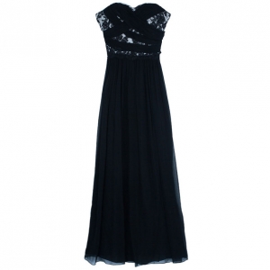 Notte By Marchesa Monochrome Chiffon Ruched Gown L