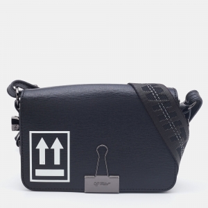 Pre Owned Off-White c/o Virgil Abloh Black Leather Mini Arrow Logo Flap Shoulder Bag