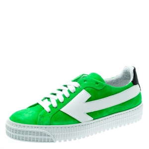Pre Owned Off-White C/O Virgil Abloh Neon Green Suede Arrow Sneakers Size 36