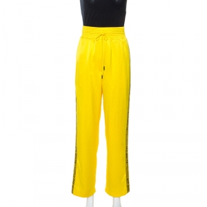 Off-White Yellow Crepe Logo Panel Drawstring Waist Detail Track Pants M