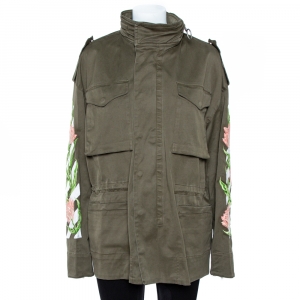 Off-White Olive Green Cotton Tulip Embroidered Parka M