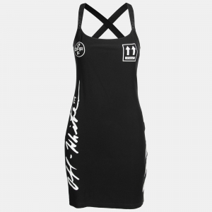 Off-White Black Logo Printed Jersey Sports Mini Dress S  