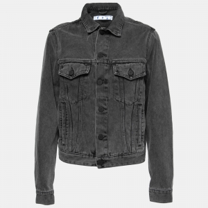 Off-White Grey Distressed Denim Floral Arrow Print Jacket S