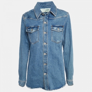 Off-White Blue Floral Print Back Denim Long Sleeve Shirt M