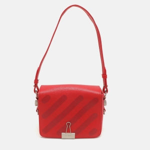 Off-White Red Diagonal Striped Leather Flap Crossbody Bag