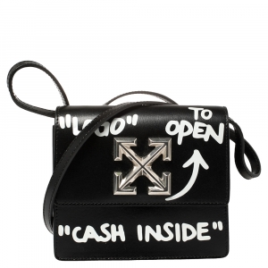 Pre Owned Off-White Black Leather Jitney "Cash Inside" Crossbody Bag