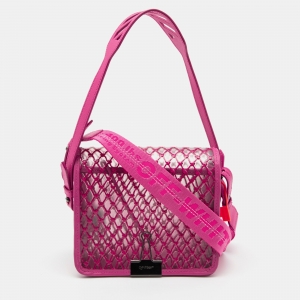 Off-White Transparent/Pink PVC and Leather Binder Clip Flap Shoulder Bag
