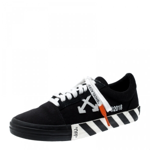 Pre Owned Off-White C/O Virgil Abloh Monochrome Canvas Vulc Striped Sole Low Top Sneakers Size 41