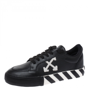 Pre Owned Off-White Black/White Leather Vulcanized Low Top Sneakers Size 37