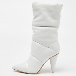 Off-White X  Jimmy Choo White Leather Mid Calf Boots Size 39.5