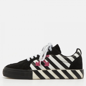 Off-White Black/White Canvas and Suede Diag Vulcanized Sneakers Size 38