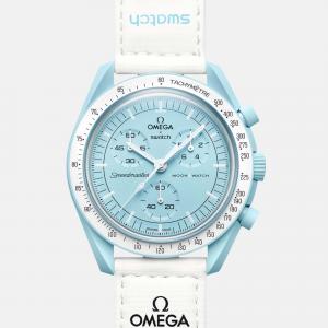 Omega Pale Blue Velcro Moon Swatch Mission To Uranus Women's Watch 42 mm