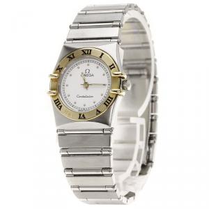 Omega White 18K Yellow Gold & Stainless Steel Constellation Women's Wristwatch 22MM