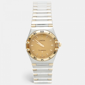 مملوكة مسبقًا Omega Constellation 1372.10.00 Champagne Dial 18k Yellow Gold And Stainless Steel Quartz Women's Wristwatch 25.50 mm