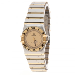 Omega Gold Dial 18K Yellow Gold and Stainless Steel Constellation 795.1080.1 Women's Wristwatch 22 mm