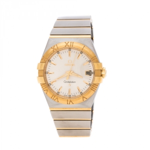 Omega Silver Stainless Steel and 18K Yellow Gold Constellation 396.2011 Women's Wristwatch 34 mm