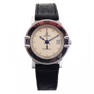 Omega Gold Stainless Steel and Leather Constellation Quartz Women's Wristwatch 27MM
