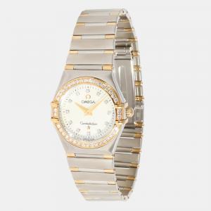 Pre Owned Omega White Diamonds 18K Yellow Gold And Stainless Steel Constellation Women's Wristwatch 25 mm