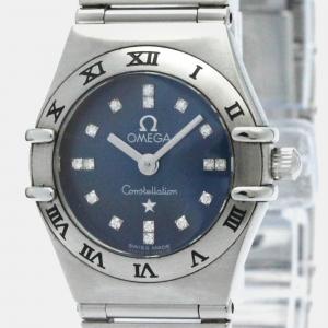 Omega Blue Stainless Steel Constellation Quartz Women's Wristwatch 22 mm
