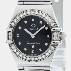 Omega Black Stainless Steel Constellation Quartz Women's Wristwatch 22 mm