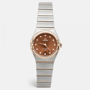 Omega Brown 18K Sedna Gold Stainless Steel Diamond Constellation 131.20.28.60.63.001 Women's Wristwatch 28 mm