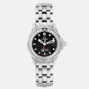 Omega Black Diamond Stainless Steel Seamaster 212.15.28.61.51.001 Quartz Women's Wristwatch 28 mm