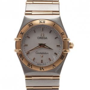 Omega White 18K Yellow Gold & Stainless Steel Constellation Women's Wristwatch 30MM