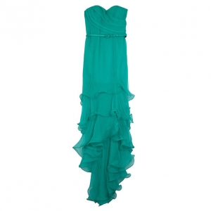 مملوكة مسبقًا Oscar de la Renta Sweetheart Bodice Ruffled Hem Long Gown L