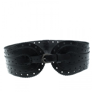 Pre Owned Oscar de la Renta Black Leather Waist Belt 80cm