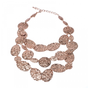 Pre Owned Oscar de la Renta Hammered Rose Gold Tone Motif Chain Link Layered Necklace