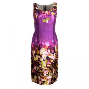 Pre Owned Oscar De La Renta Multicolor Digital Floral Print Sleeveless Dress L
